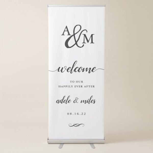 Ampersand Monogram Wedding Welcome Retractable Banner