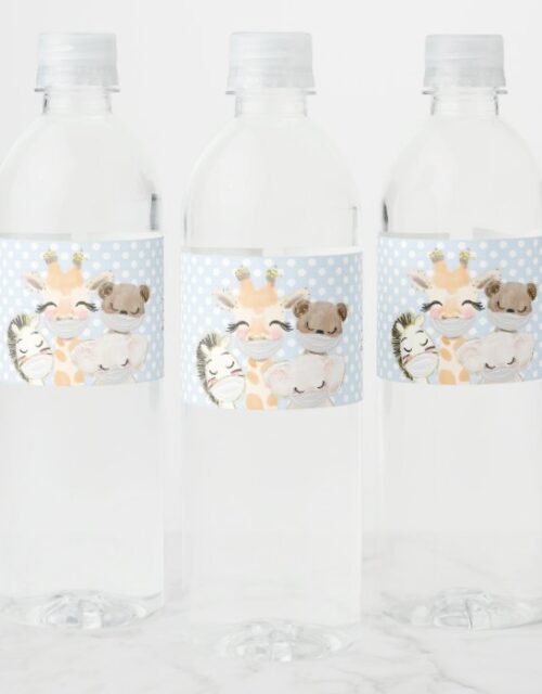 Animals With Masks Drive By Baby Shower Water Bottle Label