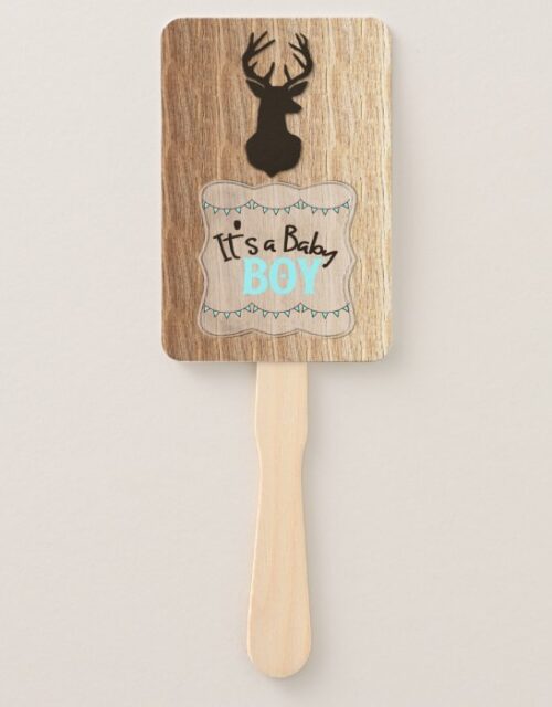 Antlers Wood Rustic Country Its A Boy Baby Shower Hand Fan