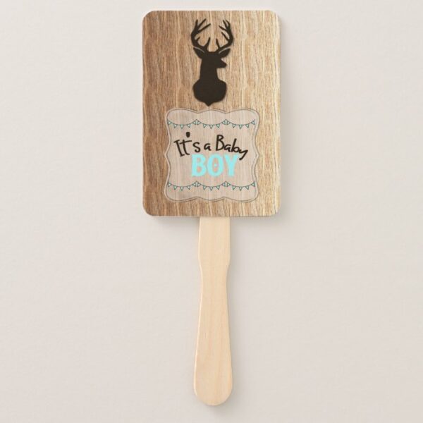 Antlers Wood Rustic Country Its A Boy Baby Shower Hand Fan