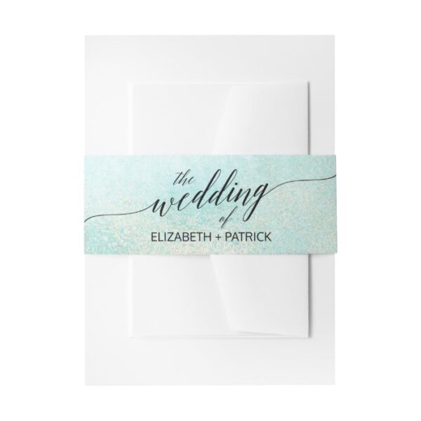 Aqua and Gold Watercolor Beach Wedding Belly Band