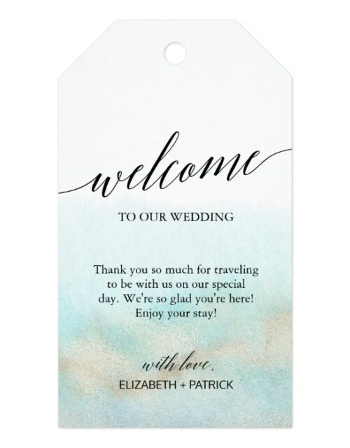 Aqua and Gold Watercolor Beach Wedding Welcome Gift Tags