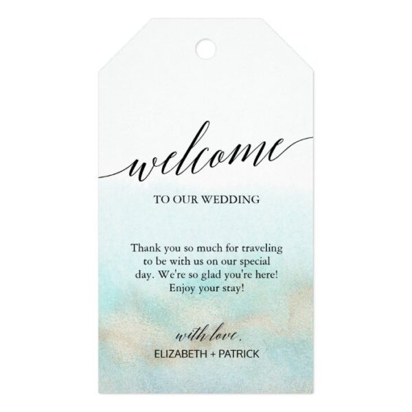 Aqua and Gold Watercolor Beach Wedding Welcome Gift Tags