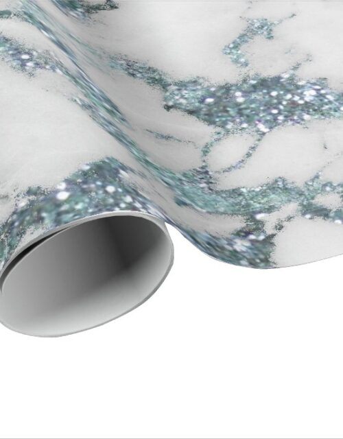 Aquatic Gray Glitter Blue Marble Shiny Glam Wrapping Paper