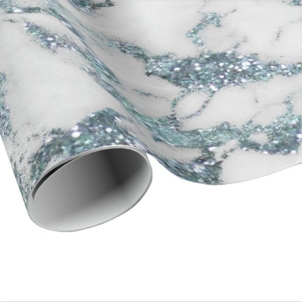 Aquatic Gray Glitter Blue Marble Shiny Glam Wrapping Paper