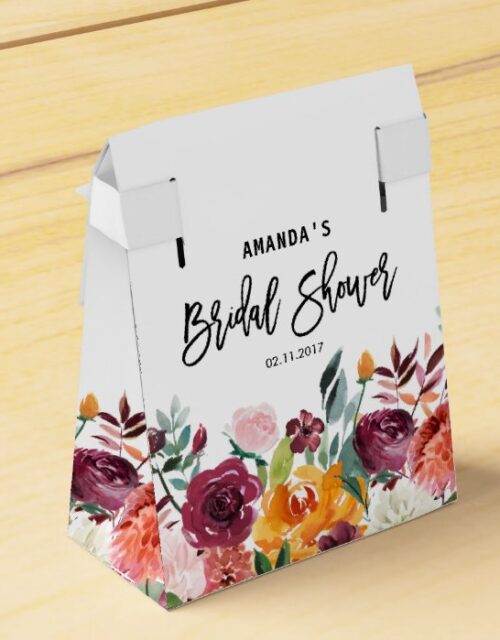 Autumn Burgundy Blush Floral Blossom Bridal Shower Favor Box