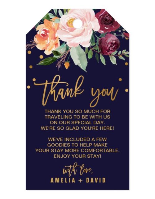 Autumn Floral Thank You Wedding Welcome Bag Gift Tags