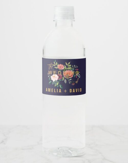 Autumn Floral Wedding Water Bottle Label