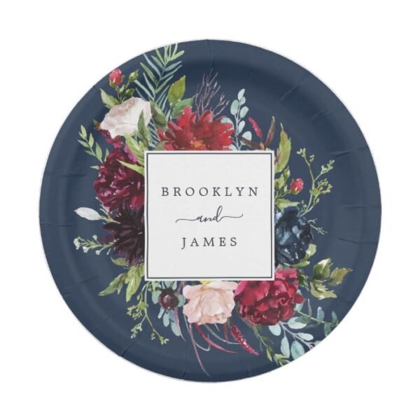 Autumn Garden | Navy Blue Wedding Paper Plate