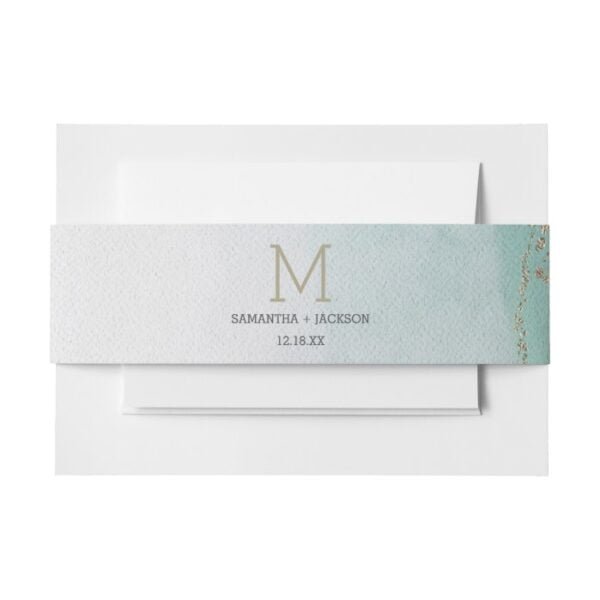 Awash Elegant Watercolor in Ocean Wedding Monogram Invitation Belly Band