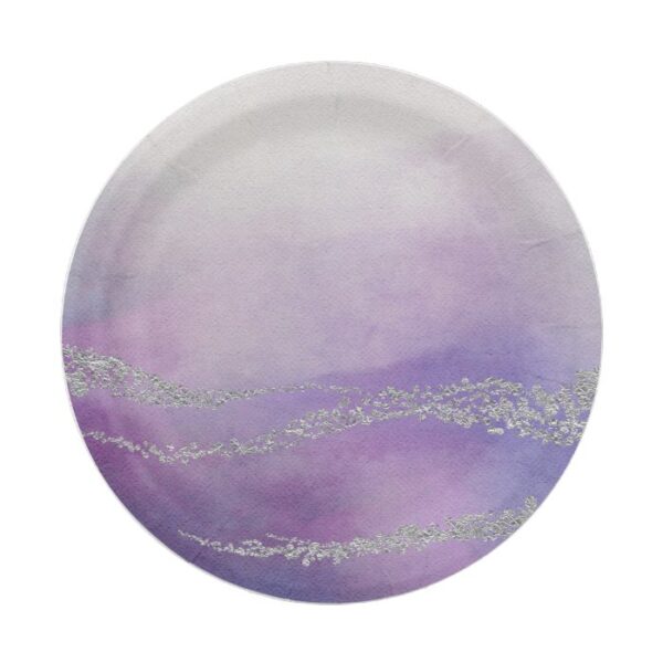 Awash Elegant Watercolor in Orchid Purple Wedding Paper Plate