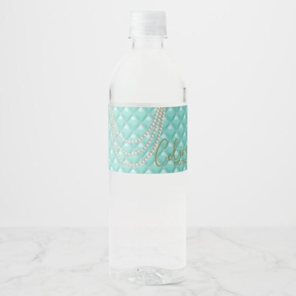 BABY Couture Paris Theme Teal Blue Shower Party Water Bottle Label