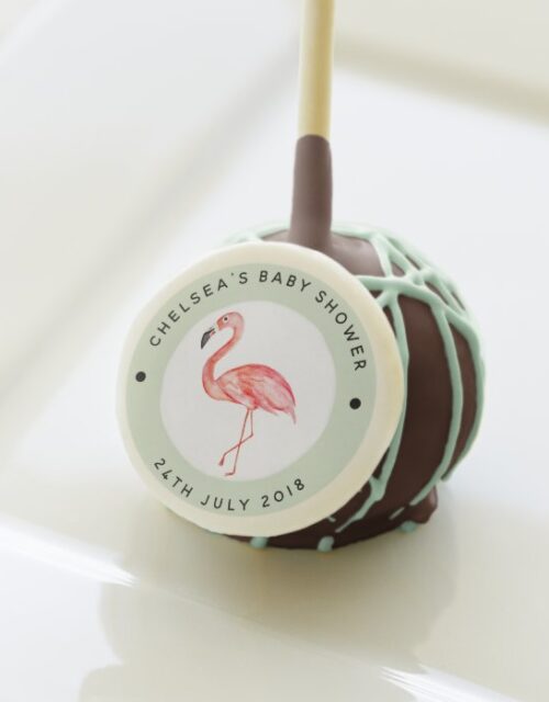 Baby Shower Tropical Watercolor Flamingo Name Cake Pops