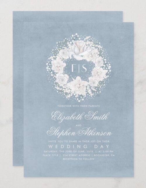 Baby's Breath Dusty Blue Floral Wedding Invitation
