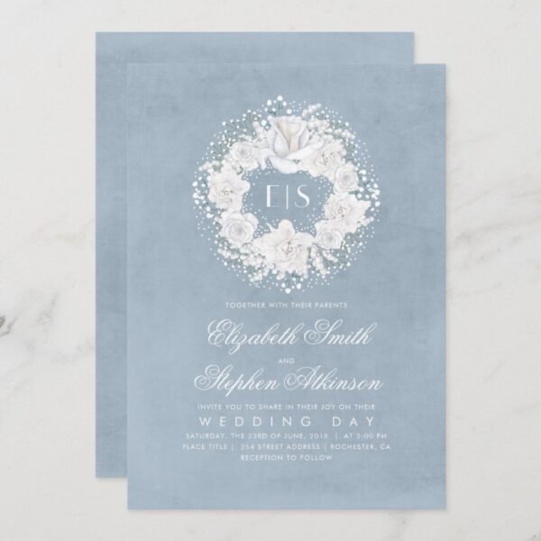 Baby's Breath Dusty Blue Floral Wedding Invitation