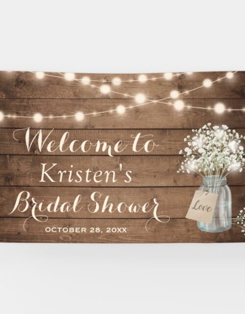 Baby's Breath Mason Jar String Light Bridal Shower Banner