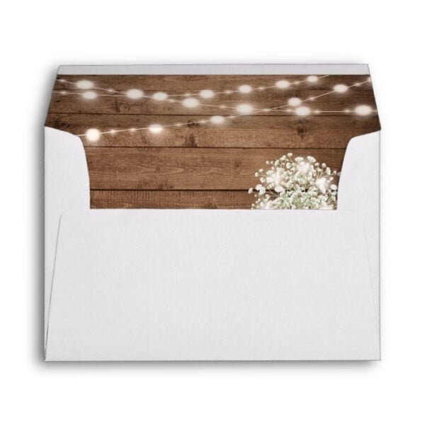 Baby's Breath String Light Rustic Wood Wedding 5x7 Envelope