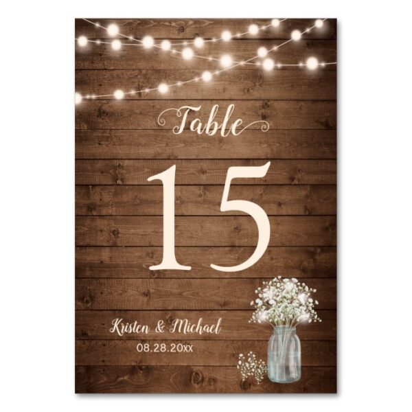 Baby's Breath String Lights Wedding Table Number