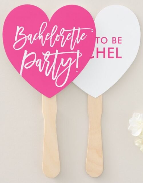 BACHELORETTE PARTY DECOR modern hand lettered pink Hand Fan