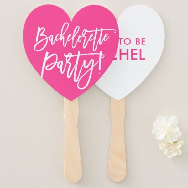 BACHELORETTE PARTY DECOR modern hand lettered pink Hand Fan