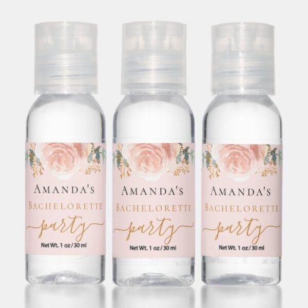 Bachelorette party rose gold floral greenery pink hand sanitizer