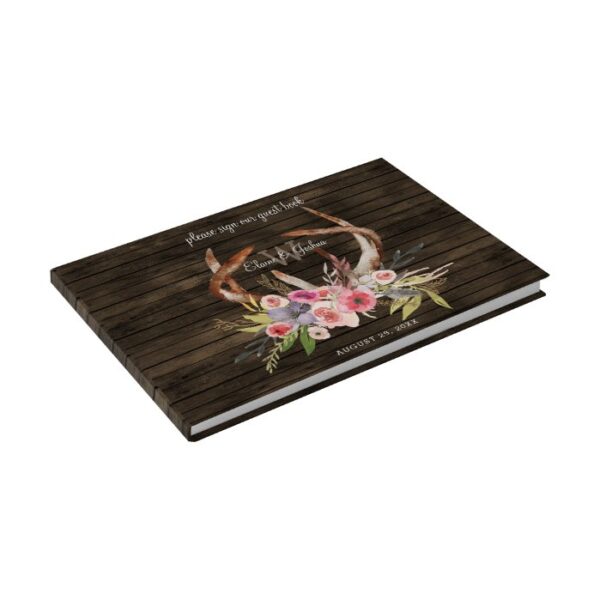 barn wood floral antler rustic wedding Guest Book
