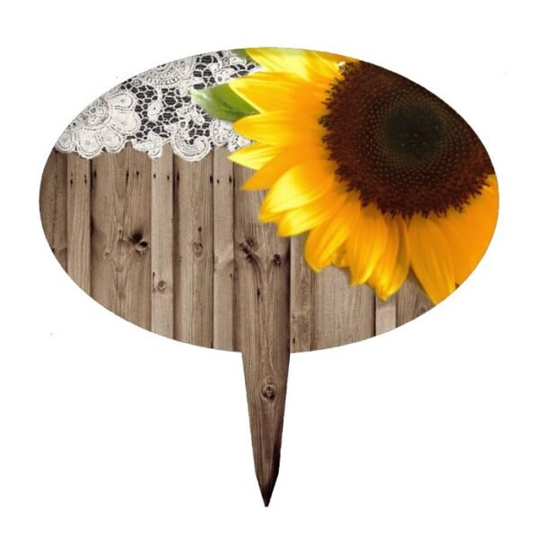 barnwood lace rustic western country sunflower cake topper