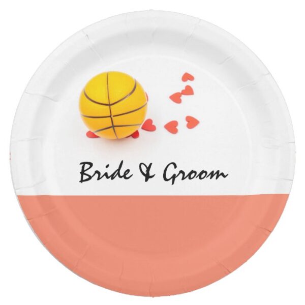 Basketball wedding with love red heart on white paper plate