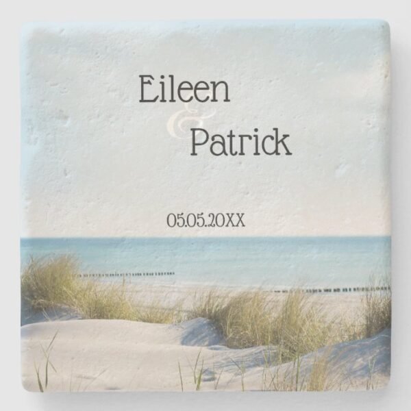 Beach and Dunes Wedding Stone Coaster