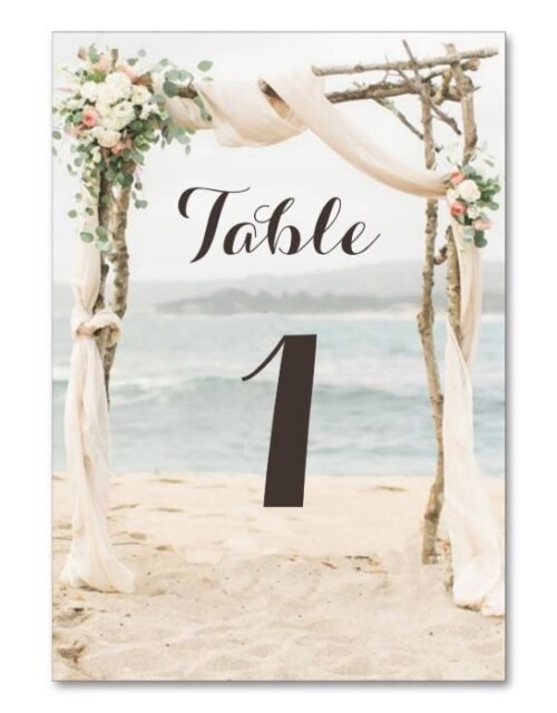 Beach Arbor Wedding Table Number Card