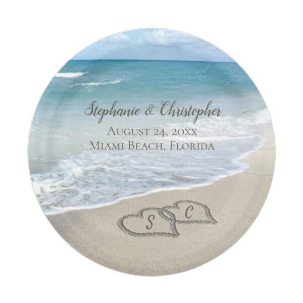 Beach Wedding Hearts in the Sand Elegant Paper Plate