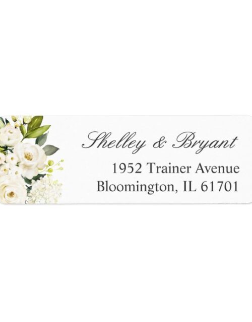 Beautiful Ivory White Roses Floral Return Address Label