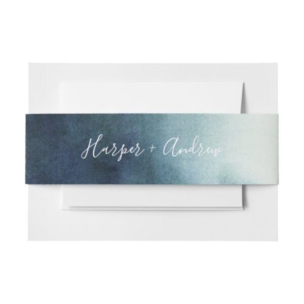 Beautiful Navy Blue Watercolor Invitation Belly Band