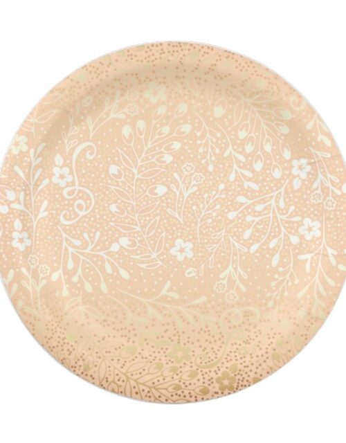 Beautiful Peach and Gold Floral Elegant Wedding Paper Plate