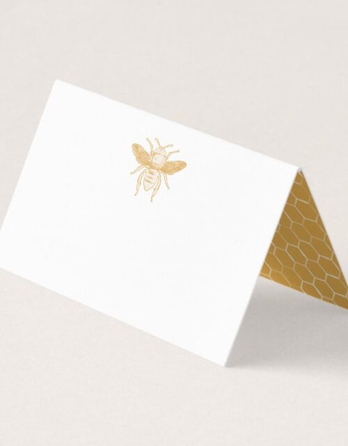 Bee and Golden Honeycomb Pattern Place Card