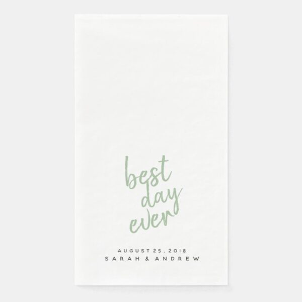 Best Day Ever Sage Green Wedding Hand Towel