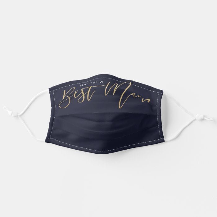 Best Man Wedding Brush Script Typographic Navy Adult Cloth Face Mask