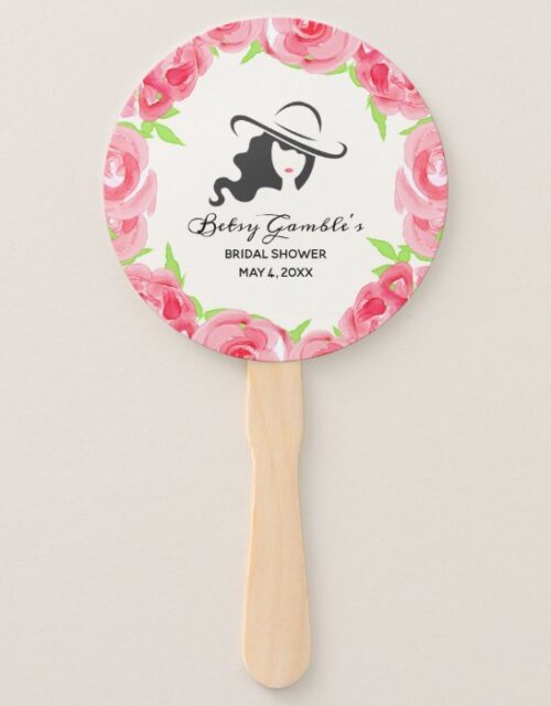 Big Hat | Watercolor Roses Derby Bridal Shower Hand Fan