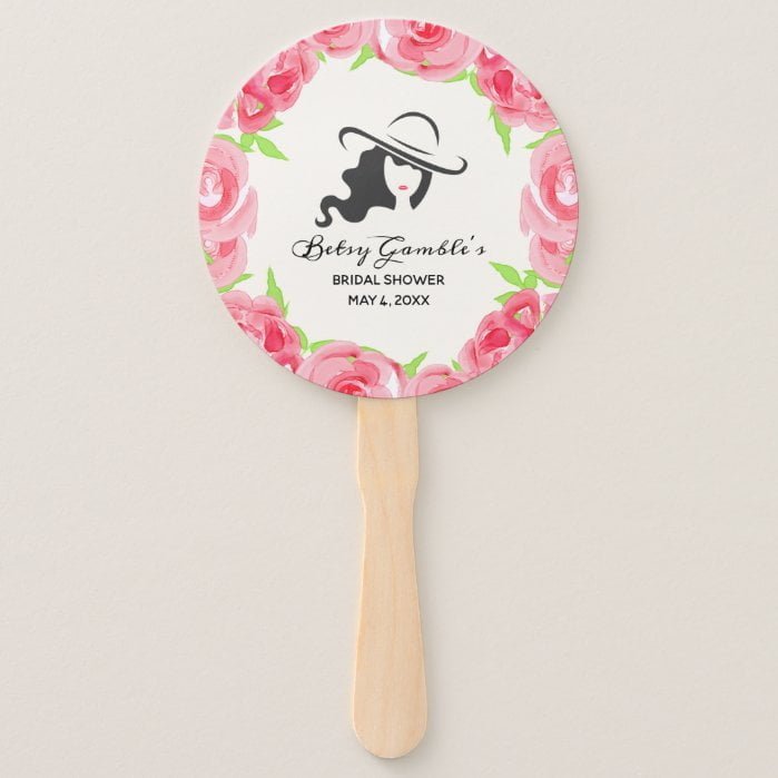 Big Hat | Watercolor Roses Derby Bridal Shower Hand Fan