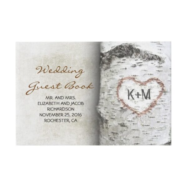 Birch Tree and Carved Heart Rustic Wedding Guest Book
