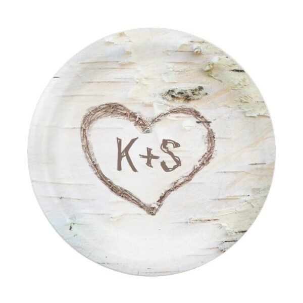 Birch Tree Heart Rustic Wedding Paper Plate