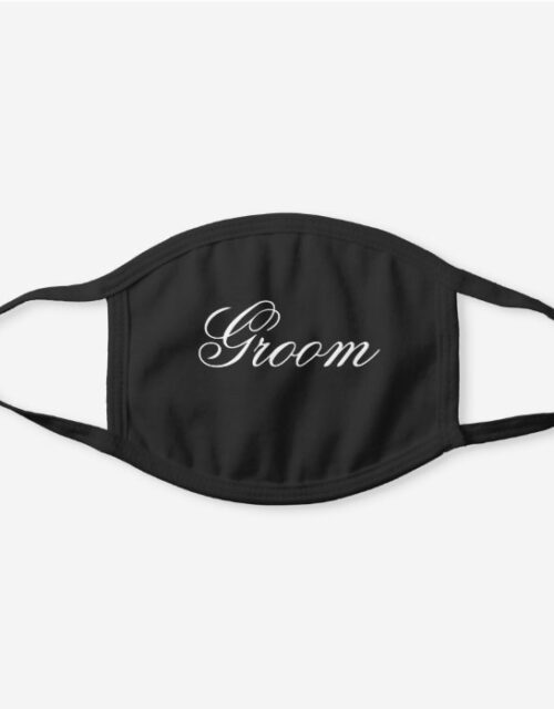 Black and White editable text Groom Wedding Black Cotton Face Mask