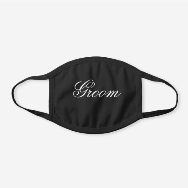 Black and White editable text Groom Wedding Black Cotton Face Mask