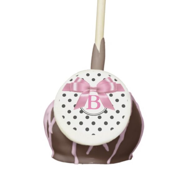 Black and White polka dots-with pink ribbon Cake Pops