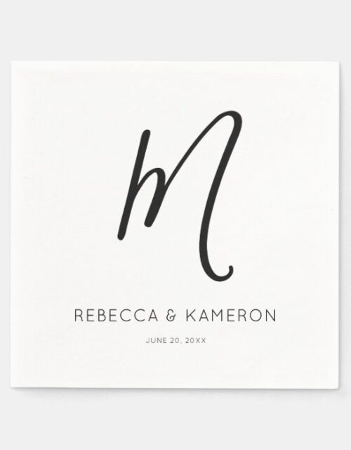Black and White Simple Elegant | Monogram Wedding Napkins