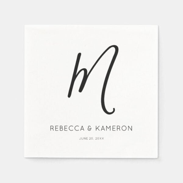 Black and White Simple Elegant | Monogram Wedding Napkins