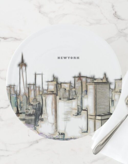 Black And White Skyline New york City Drawing Cake Stand