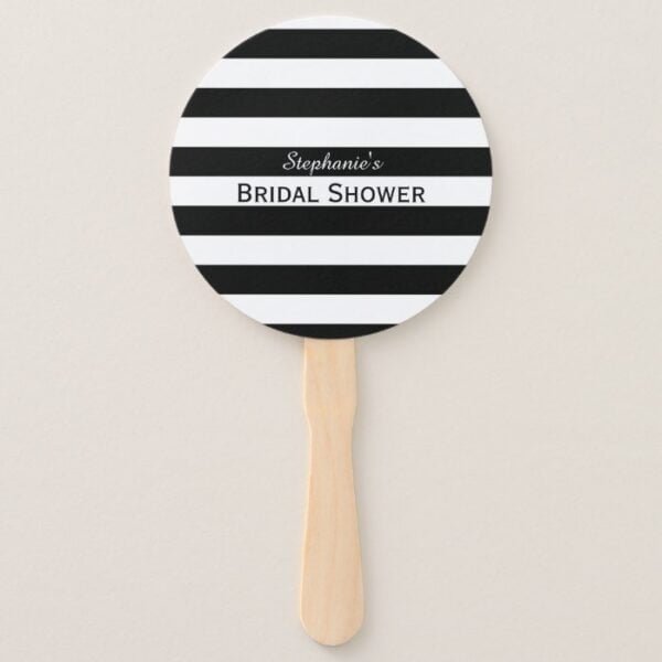 Black and White Striped Bridal Shower Hand Fan