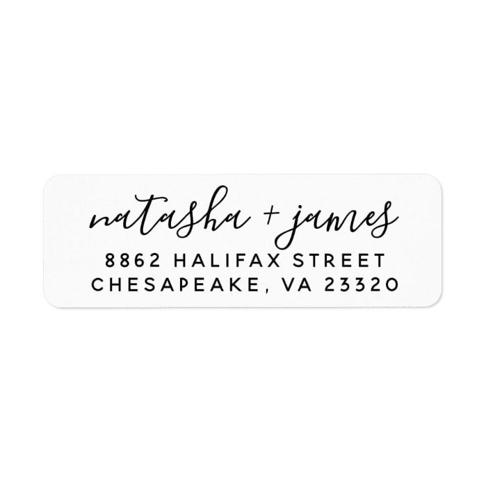 Black and White Stylish Script Wedding Address Label