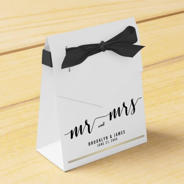 Black And White Wedding Favor Boxes Tent Gold Line
